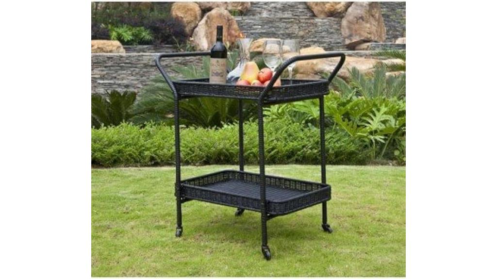 black wicker patio cart