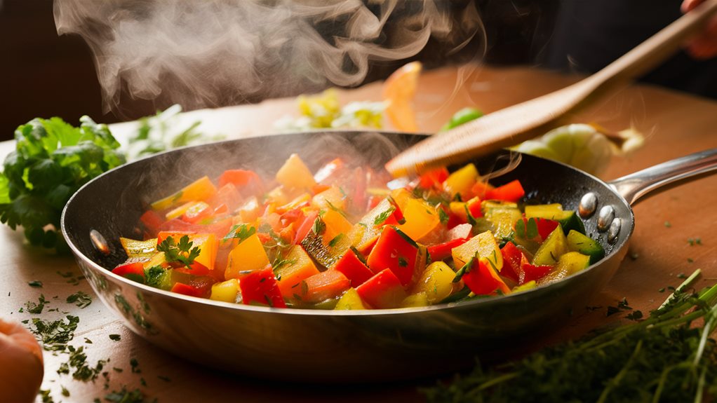 cooking vegetables in skillet