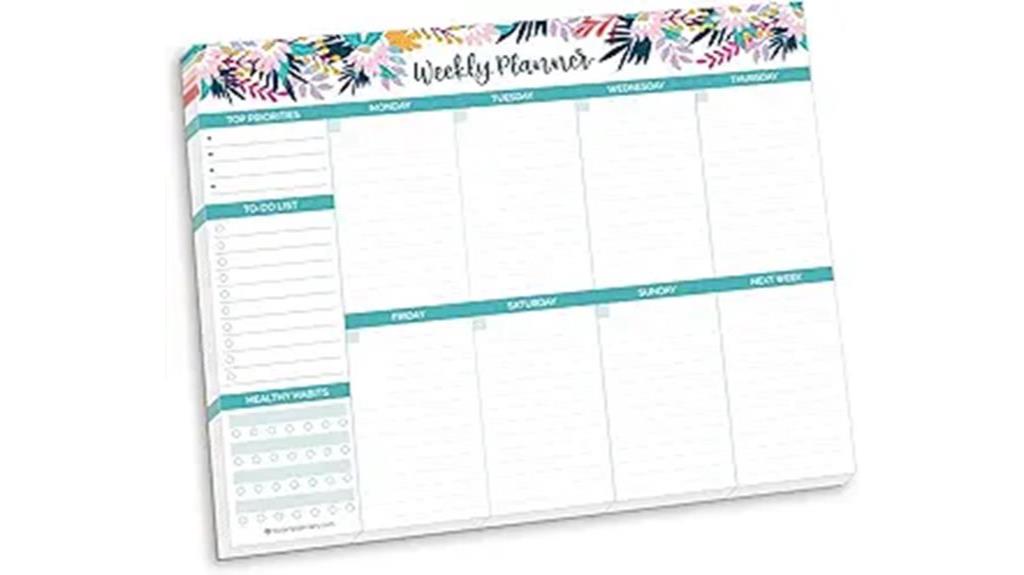 floral horizontal weekly planner