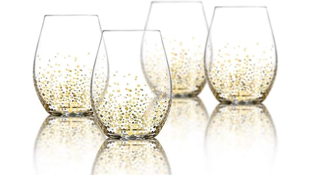 gold dot stemless glasses