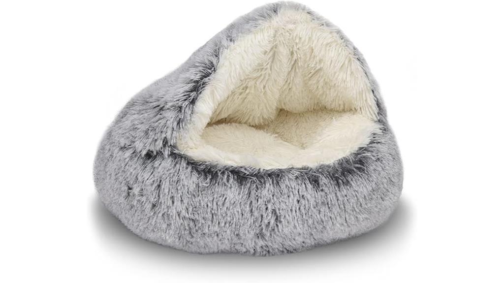 grey plush cat bed