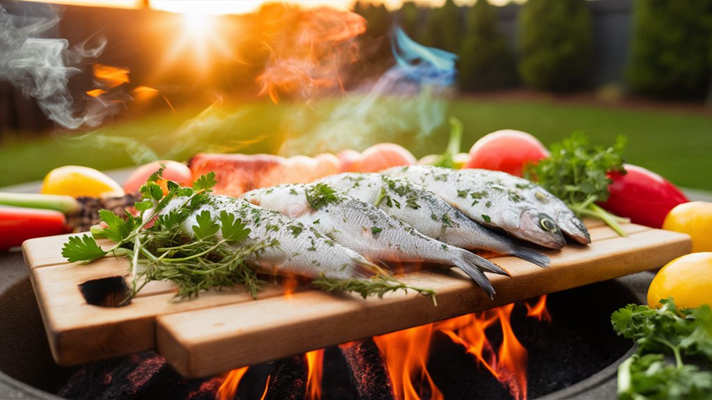 grilled fish on wood