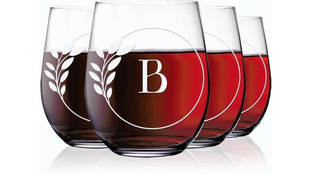 monogrammed stemless wine glass