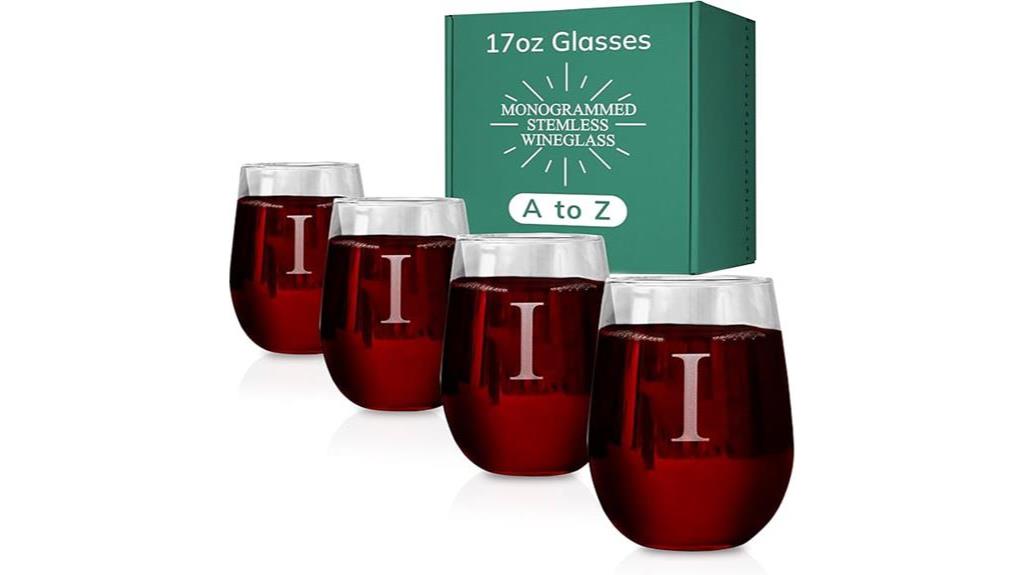 monogrammed stemless wine glasses