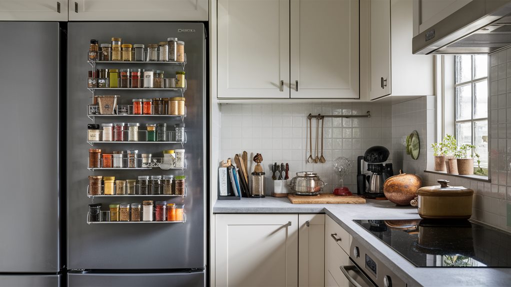 organize spices on fridge