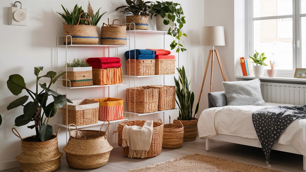 organize with decorative baskets