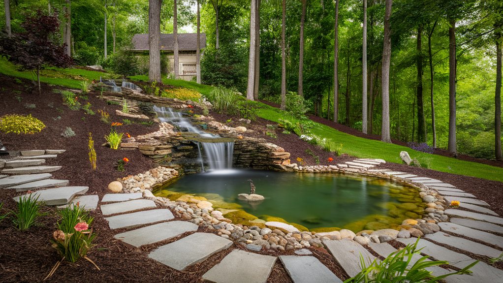 peaceful landscaping with water