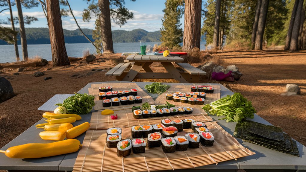 sushi picnic under cherry blossoms