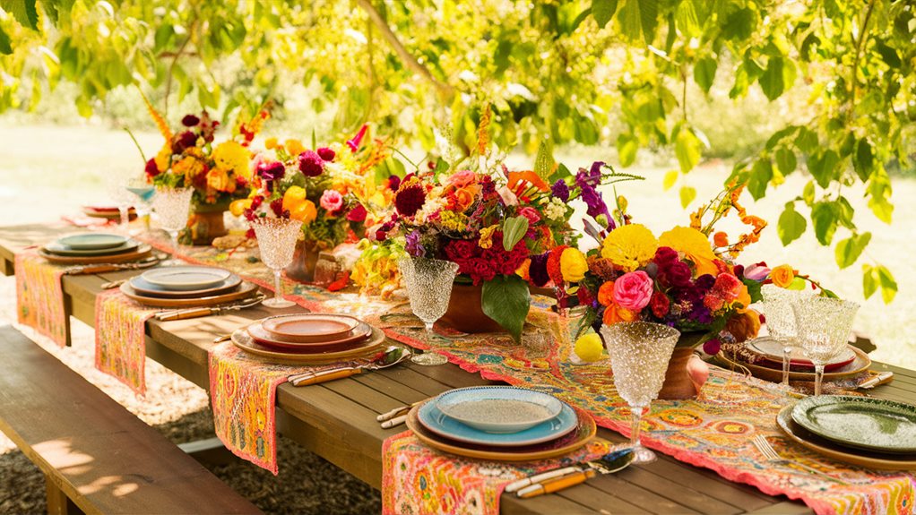 vibrant tablecloth and napkins